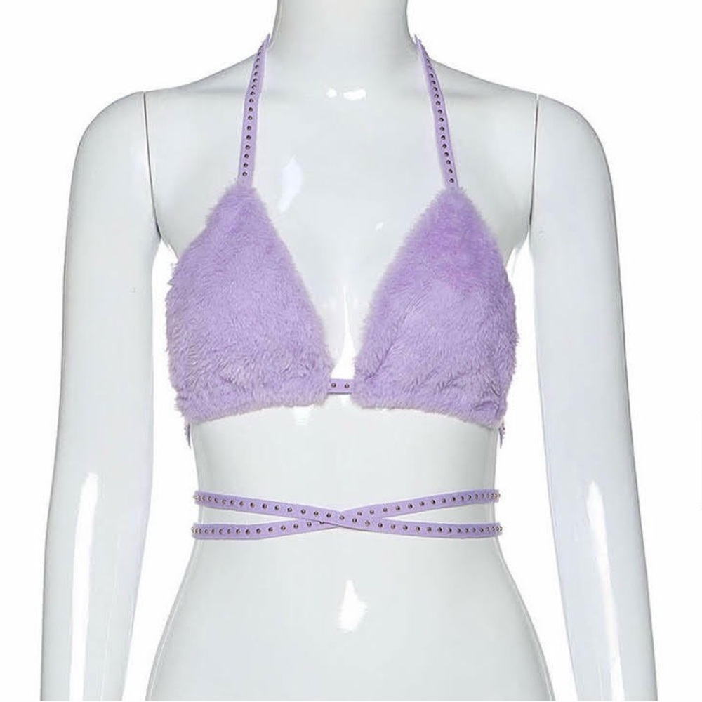 Lavender Halter Fuzzy Bralette
